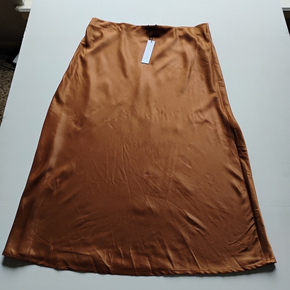 Sanctuary XL Satin Slit Skirt – Copper Brown, Fall/Winter Trend, Luxe Shine - Picture 1 of 5